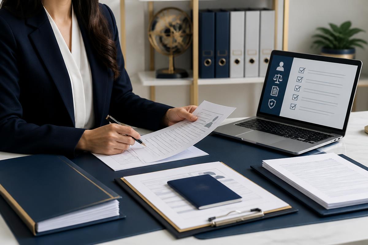 Compliance professional reviewing immigration documentation and verification checklists